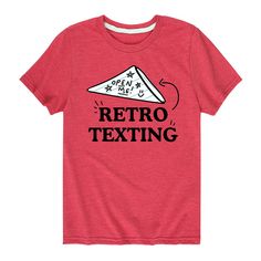 Add a dash of old school fun to his closet with this retro boys' Retro Texting Note Funny graphic tee. Add a dash of old school fun to his closet with this retro boys' Retro Texting Note Funny graphic tee. Crewneck Short sleevesFABRIC & CARE Solid colors: cotton Heather colors: cotton, polyester Machine wash Imported Size: Small. Color: Red. Gender: male. Age Group: kids. Retro Crew Neck T-shirt For School, Retro Red T-shirt With Screen Print, Red Retro Top With Graphic Print, Red Graphic Print T-shirt For School, Retro Graphic Print Tops For School, Retro Red Top With Letter Print, Vintage Red Tops With Text Print, Vintage Red Top With Text Print, Red Vintage Top With Text Print