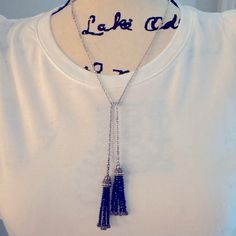 41.5 Length Can Be Worn Several Ways Wrapped Around Back And Tied In Front Or Just Tied In Front For A Long Length Necklace Lagos Jewelry, Length Necklace, Lariat Necklace, Long Length, Womens Jewelry Necklace, Tassels, Color Blue, Jewelry Necklaces, Women Jewelry