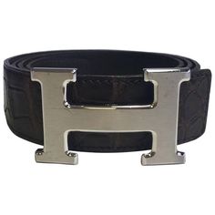 Hermes men's belt in brown porosus crocodile, H buckle in brushed palladium silver. Belt with three holes, possibility to add. Dimensions: from the loop to the central hole: 92.5 cm - width: 3.2 cm. H: 6x3.7 cm Delivered in a Valois Vintage Paris pouch Belts Brown, Mens Belt, Hermes Belt, Swag Men, Men's Belts, Belt Brown, Gold Chains For Men, Hermes Men, Leather Belts Men