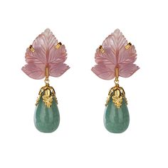 The Antonia Earrings, crafted from semi-precious stones, showcase an unique shape and offer a removable drop, allowing for a versatile stud style. Their vintage and Art Deco influence add an element of timeless sophistication to their design. Luxury Teardrop Earrings Gift, Luxury Teardrop Earrings For Gift, Elegant Pink Long Drop Earrings, Luxury Drop Earrings With Natural Stones, Luxury Gemstone Drop Earrings, Luxury Natural Stone Drop Earrings, Luxury Jade Earrings For Formal Occasions, Luxury Single Teardrop Earring, Fine Jewelry Briolette Gemstone Earrings