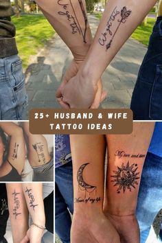 Husband and Wife Tattoo Bride And Groom Tattoos Ideas, Whatever Forever Tattoo, His Hers Tattoos Couple, 30th Anniversary Tattoo Ideas, Spouse Tattoos Names, Unique Husband And Wife Tattoos, 25th Wedding Anniversary Tattoo Ideas, Couples Tattoo Designs Meaningful