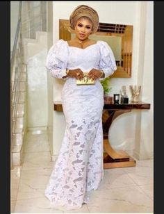 White pencil lace dress Cord Lace Gown Styles, Lace Gown Styles Aso Ebi, Lace Gown Styles Nigerian, Cord Lace Styles, African Women Fashion, Latest Lace Styles, Lace Skirt And Blouse, Gown Fitted, White Lace Gown