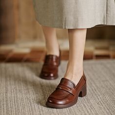 These loafers are designed in a timeless, minimal silhouette, so you'll be sure to wear them often. Made from soft leather, soft bottom that ensure all-day comfort. Wear yours with tailoring and denim alike. Color: Brown/BlackMaterial: CowhideLining: Genuine LeatherInsole: Genuine LeatherSole: RubberHeels: 5cm/1.97"Fit: Medium to Wide, Runs Normal.Origin: Made in China Production Time: About 3-5days (Any exceptional case will email you, Please pay attention to your email left) Shipping Time: Fre Fall Leather Platform Loafers With Almond Toe, Classic Platform Loafers For Office In Fall, Timeless Spring Loafers For Office, Spring Timeless Loafers For Office, Timeless Spring Office Loafers, Classic Platform Loafers For Business In Fall, Leather Loafers Medium Width For Work, Leather Loafers For Work Medium Width, Medium Width Leather Loafers For Work