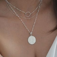 "Silver Disc Pendant! A beautiful Pendant representing part of Ancient Greece History. Available at 2 Necklace Lengths that cover all sizes: a. 15 inches plus 2 inch extender chain (covers 15\", 16\" and 17\") b. 18 inches plus 2 inch extender (covers 18\", 19\" and 20\") ---------------------- M A T E R I A L S: - You can choose length (16\"-20\"). - Chain and all of the metal components are sterling silver. - Diameter: 1 inch The disk can be read in a spiral direction from the outside rim to t Round Satellite Chain Necklace, Sterling Silver Charm Necklaces For Layering, Sterling Silver Round Charm Necklaces For Layering, Layered Round Chain Necklace, Silver Medallion Necklace With Clavicle Chain, Silver Coin Pendant Jewelry For Layering, Silver Coin Necklace For Everyday, Silver Minimalist Layered Necklace With Round Pendant, Silver Charm Necklace With Coin Pendant For Layering