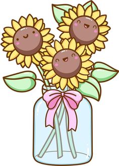 sunflowers in a jar with a pink bow