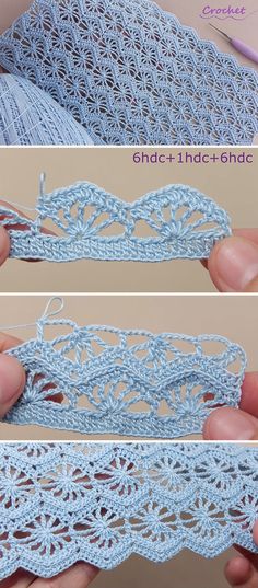 crochet lace is being worked on by someone using scissors and yarn to make it