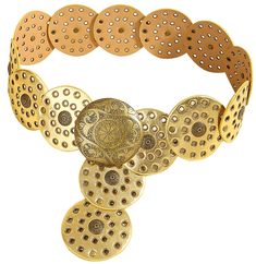 PRICES MAY VARY. Material: This hollow wide disc belt is made of high quality PU leather and alloy. Exquisite appearance and delicate workmanship will give you a sense of high class when you wear it. Flexible size: This women's hollow wide disc belt comes in four lengths to fit most people. Width approximately 8.8CM/3.5IN. Sizes include S (total length: 39.7 inches, suitable for individuals under 120 lb), M (total length: 47.2 inches, suitable for individuals under 140 lb), L (total length: 53.1 Disc Belt, Waist Belts, Belt For Women, Gold Belts, Branded Belts, Round Leather, Vintage Western, Buckle Belt, High Class