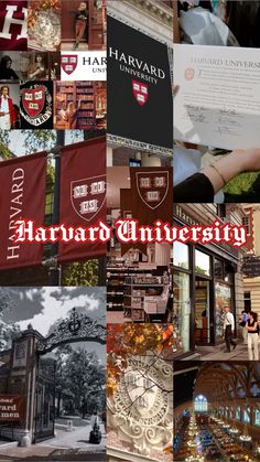 several different pictures with the words harvard university on them