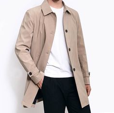 Autumn Spring Slim Men Long Coat Windbreaker