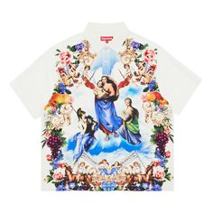 Find SUPREME Heavenly Silk Polo on Editorialist. Supreme's Heavenly polo is named for the printed graphics featuring a madonna and child. Made for the FW22 collection, the short-sleeve shirt is crafted from white silk and topped with a ribbed-knit collar. Designer Collared Tops For Streetwear, Reworked Clothes, Prints Shirts, Apparel Design Inspiration, Clueless Outfits, Black Men Street Fashion, Polo Shirt Dress, Concept Clothing, Box Logo