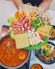 a large platter filled with different types of food