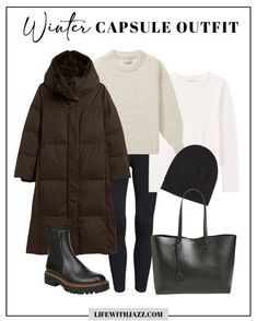 Spring Summer Capsule Wardrobe, Black Leggings Outfit, Black Puffer Coat, Cold Weather Outfit, Mum Fashion, Winter Capsule, Winter Capsule Wardrobe, Capsule Outfits, Black Turtleneck