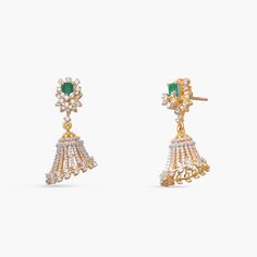 Description : Experience the charm of our 925 silver opulent floral jhumka earrings. These earrings feature sparkling CZ stones and a stunning semi-precious emerald stone at the top, along with delicate leaf designs forming the shape of jhumka for a timeless style. Product Information : Metal: 925 Silver with Gold & White Gold Plating Length: 4cm Stones: Semi precious stones Silver Jhumka Earrings, Leaf Designs, Thai Art, Jewellery Ideas, Jhumka Earrings, Emerald Stone, Semi Precious Stones, Cz Stone, Leaf Design