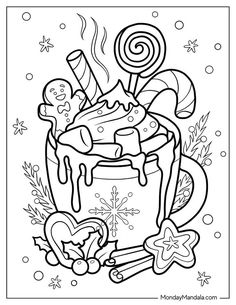 a coloring page with candy and candies