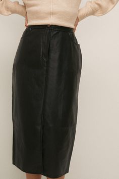 Split Front Faux Leather Midi Skirt Faux Leather Midi Skirt, Leather Midi Skirt, Oasis Fashion, Black Midi Skirt, Fashion Face, Quick Delivery, Skirt Length, Oasis, High Waisted Skirt