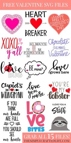 valentine's day printables with hearts, flowers and other things to say