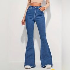 Size 12-Xl High Waist Flare Jeans Slim Fit Denim Pants Bell Bottom Bootleg Jeans High Waist Blue Stretch Jeans. New Without The Tag. ( Only A Sticker In The Back) Made In China. About Size 11 Or 12 Us. Please See Pictures With Measurements. Purchased For Myself, But They Are Slightly Short On Me (I Am About 6’) Waste: About 30” Or 76 Cm Rise: 30” Or About 76 Cm Inseam: About 29” Or 73 Cm Length: About 40.5” Or 103 Cm Blue Velvet Flare Pants, High Rise Flared Jeans, Abercrombie Ultra High Rise Vintage Flare Jeans, Faded High Waist Flare Jeans, Bell Bottoms Jeans Outfit, Bootleg Jeans Outfit, Blue Bell Bottom Jeans, Bellbottom Jean, High Waisted Bell Bottom Jeans