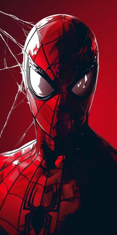 a close up of a spider - man face on a red background