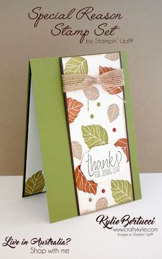 a card with leaves on it and the words thank you written in cursive writing