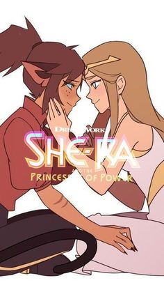 two people sitting next to each other in front of a white background with the words shema princess of power written on it