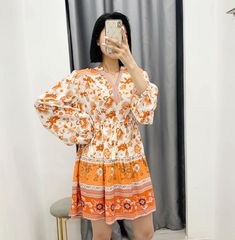 Style: SweetPattern: PrintingProcess: Collage/splicingSkirt length: middle skirtWaist: high waist (CM) shoulder bust Sleeve Skirt long S 36 100 59 83 M 37 104 60 84 L 38.5 110 61.5 85.5 Please check the size chart carefully before you buy the item, if you don't know how to choose size, please contact our customer service.As you know, the different computers display colors differently, the color of the actual item may vary slightly from the following images. White Floral Patchwork Dress For Spring, Long Sleeve Floral Patchwork Summer Dress, Spring Mini Length Patchwork Dresses, White Floral Patchwork Dress For Vacation, Orange Tiered Skirt Dress For Spring, Floral Print Mini Dress With Lantern Sleeves, Orange Patchwork V-neck Dress, Summer Tiered Skirt Dress With Lace Patchwork, Summer Dresses With Lace Patchwork And Tiered Skirt