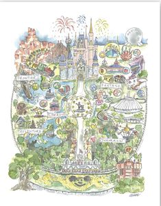 an illustrated map of the amusement park