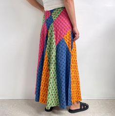 Vintage Bright Indian Cotton Patchwork Maxi Skirt Colourful Woodblock Print Long Summer Skirt Small - Etsy Multicolor Bottoms With Geometric Pattern For Summer, Multicolor Mixed Print Skirt For Summer, Spring Green Patchwork Maxi Skirt, Retro Multicolor Color Block Bottoms, Retro Patchwork Skirt For Summer, Multicolor Patchwork Summer Skirt, Multicolor Floral Patchwork Bottoms For Summer, Multicolor Floral Patchwork Summer Bottoms, Summer Multicolor Floral Patchwork Bottoms