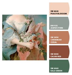 an image of a woman with flowers in her hand and color swatches on the bottom