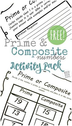 the prime and composite numbers activity pack for kids to practice number recognition with printable worksheets