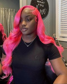 hair , hairstyles, inspo , side part , curls , body wave , pink , birthday hair Pink Ombre Lace Front Wig, Frontal Styles, Frontal Wig Hairstyles, Frontal Hairstyles, Pink Wig, 100 Human Hair Wigs, Colored Wigs