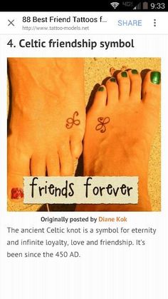 two people with matching tattoos on their feet and one has a sign that says friends forever