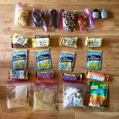 an assortment of food items laid out on a table