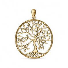 This opulent 14k Yellow Gold Tree of Life pendant will add a touch of elegant sophistication to your look. Crafted with exquisite, finely-detailed design, the pendant is sure to become a treasured heirloom. Perfect for gifting or wearing yourself, this luxurious piece will bring timeless beauty and charm to any ensemble. 14k Yellow GoldPendant: 48 x 48 mmPlease note: Pendant only; chain sold separately Processing time Processing time for all Gold Jewelry: 4-6 weeks Each piece is made to order an Gold Tree Of Life, Gold Tree, Round Box, Detailed Design, Tree Of Life Pendant, Yellow Gold Pendants, Box Chain, Tree Of Life, Gold Pendant