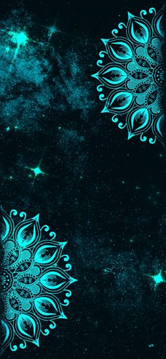 an abstract blue and black background with stars in the sky, including one large flower