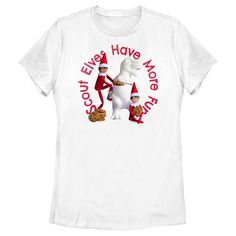 Gather the family and get cozy together in this officially licensed apparel from The Elf on the Shelf! Celebrate this fun-filled Christmas tradition and give Santa's scout elves extra support by wearing this The Elf on the Shelf Women's Scout Elves Fun Graphic T-Shirt featuring two playful scout elves hiding cookies in a dinosaur jar while framed by the phrase: "Scout Elves have more fun" in red lettering across the front. Grab these cute and festive tees and join Santa's crew this holiday seaso Elf Fun, Graphic Tee Design, Christmas Women, Getting Cozy, The Elf, Graphic Tees Women, Elf On The Shelf, Cool T Shirts, More Fun