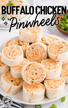 a plate full of buffalo chicken pinwheels