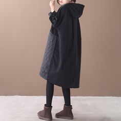 Item Code4180478984254Material51%-70%CottonProduct Details:·Casual,Literary·Hooded·Solid Color·Spliced·Long SleeveOne Size(Fit for EU 38-40,US8-10,UK12-14,AU12-14,NZ12-14)Length: 93.00-101.00 cm/ 36.61-39.76 "Bust: 132.00 cm/ 51.97 "Sleeve Length: 60.00 cm/ 23.62 "Arm: 38.00 cm/ 14.96 "Cuff: 26.00 cm/ 10.24 "Waist: 130.00 cm/ 51.18 "The model height:5'3"/161cm,weight:108.0lb/49kgTips:1. The products are taken in kind, due to shooting techniques, light, and color parameter settings, etc., product images may appear different degrees of color difference on different displays, the actual color, please prevail in kind.2. Because of the cut,the pattern would be a little different with the kind,please consult with the real products,and hope you can understand.3. Due to the different measurement m Casual Knee-length Winter Outerwear, Black Hooded Cotton Dress, Casual Black Knee-length Outerwear, Black Hooded Dress For Fall, Oversized Hooded Winter Dress, Boho Style Dresses, Urban Looks, Yoga Activewear, Plus Size Swimsuits