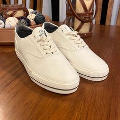 Brand New In The Box. Authentic Item From Around 2018. Casual Gray Plain Toe Sneakers, Everyday Leather Low-top Canvas Shoes, Everyday Gray Sneakers With Round Toe, Gray Round Toe Sneakers For Everyday, Gray Everyday Sneakers, Casual Beige Plain Toe Sneakers, Brown Boat Shoes, Boat Canvas, Polo Ralph Lauren Shoes