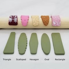 the molds for making soap are shown in different shapes and sizes, along with their corresponding tools