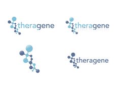 four logos for theragene are shown in three different styles and colors, including blue