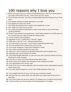 a poem that says, 100 reasons why i love you and the words below it are in