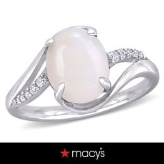 in stock White Oval Opal Ring With Polished Finish, Macy's White Brilliant Cut Diamond Ring, Elegant White Rings From Macy's, Macy's White Brilliant Cut Rings, White Bypass Ring With Prong Setting As Gift, Macy's Silver Round Cut Ring, Elegant White Bypass Ring With Diamond Accents, Macy's Diamond White Rings For Formal Occasions, Oval Jewelry For Anniversary From Macy's