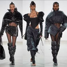 Backless Corset, Laquan Smith, Futuristic Fashion, Bubble Sleeve, Black Outfits, Blouse Material, Beauty Nail, Runway Looks