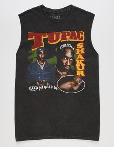 Tupac Keep Ya Head Up Muscle Tee. Large Graphic Screened On Front. Ribbed Crew Neckline. Sleeveless. Vintage Wash. Relaxed Fit. 100% Cotton. Machine Wash. Imported. Sleeveless Summer Top With Front Print, Sleeveless Graphic Print Top For Streetwear, Sleeveless Graphic Print T-shirt With Relaxed Fit, Fitted Sleeveless Graphic Print T-shirt, Fitted Sleeveless Graphic Tee, Relaxed Fit Graphic Print Sleeveless Muscle Tee, Black Muscle Shirt, Birthday Plans, Flannel Sweatshirt