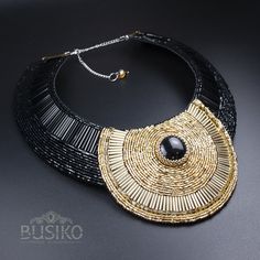 Black & gold collar necklace. Bib Egyptian necklace. Bead embroidered bib necklaces. Set of statement African jewelry. High fashion jewelry. by BusikoUA on Etsy Handmade Choker Jewelry, Handmade Gold Choker Bib Necklace, Handmade Elegant Beaded Necklaces For Fashion, Handmade Gold Bib Necklace Choker, Handmade Gold Bib Necklace In Choker Style, Elegant Bib Necklaces With Black Beads For Gifts, Elegant Bib Necklaces With Black Beads As A Gift, Handmade Gold Bib Necklace Shaped As A Choker, Elegant Bib Necklace With Black Beads As Gift