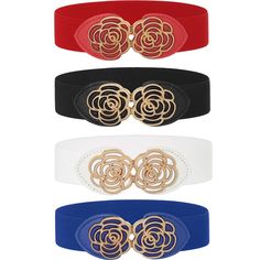 PRICES MAY VARY. Material: made of polyester, metal and leather. Exquisite elastic flower belt is of high quality with super elasticity and comfortable to wear. It can make your clothes more fashionable and fit better. 4 colours: black/white/red/blue. The four different colours of the belt can be matched with different styles and colours of clothing. Such as with skirts, dresses, jumpsuits and other formal or informal outfits. SIZE: Comfortable elasticated belts come in four sizes: S: 27-32 inch Formal Brown Embroidered Belt, Elegant Adjustable Embroidered Belt, Luxury Red Belt For Formal Occasions, Gold Adjustable Embroidered Belt, Luxury Black Embroidered Belt, Flower Belt, Stretch Belt, Branded Belts, Leather Buckle