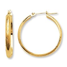 A diamond-cut pattern etched into 14K yellow gold adds style to these lovely hoop earrings for her. The earrings secure with hinged backs. Jewelry Education, Jewelry Advice, Diamond Guide, Accessories Jewelry Earrings, Earring Backs, Cultured Pearls, Designer Earrings, Fashion Earrings, Diamond Jewelry