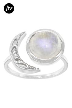 10mm Round Cabocohon Rainbow Moonstone Rhodium Over Sterling Silver Solitaire Moon Ring. Measures Approximately 0.47"L X 0.52"W. Nickel-free Celestial Moon Ring, Silver Moon Shaped Celestial Crystal Ring, Silver Moon Phase Crystal Ring, Silver Moonstone Ring With Moon Phase, Sterling Silver Moon Charm Ring, Celestial Crystal Ring With Moon Phase, Adjustable Moon Charm Ring, Sterling Silver Crescent Moonstone Promise Ring, Adjustable Moonstone Ring With Moon Phase