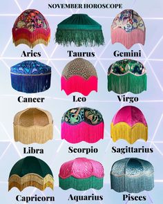 the different types of hats with fringes on them are shown in this graphic style