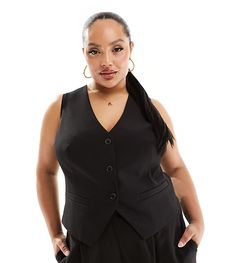 Curve & Plus Size by ASOS DESIGN Serving business chic V-neck Button placket Pocket details Regular fit Plus Size Waistcoat, Ladies Waistcoat, Tailored Waistcoat, Business Chic, Professional Fashion, Business Look, Suit Separates, 2024 Fashion, Look Casual